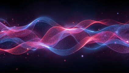 Dynamic abstract background featuring glowing, translucent waveforms that move across a dark space