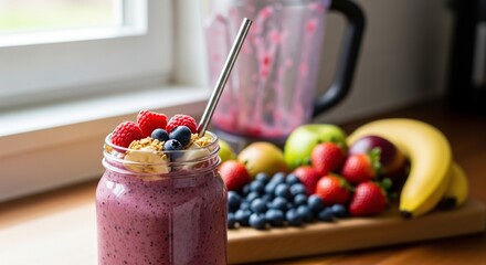 Delicious berry smoothie recipe with banana and raspberries for healthy breakfast ideas at home