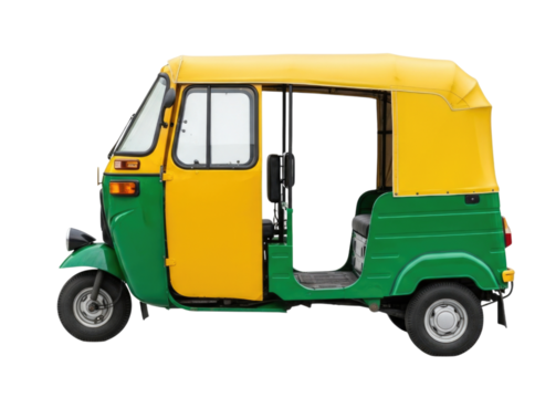 Green and yellow auto rickshaw transparent background cutout png