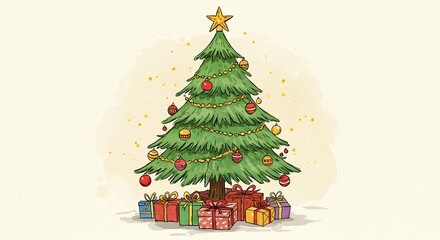 Fototapeta premium Festive Christmas Tree with Gifts Underneath.
