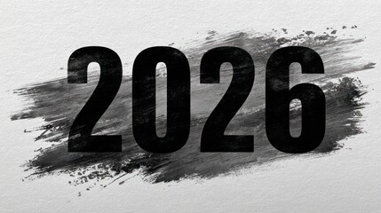 Bold black numerals of the year 2026 on a textured white background with a dark brush stroke