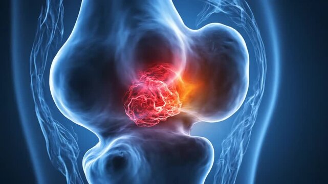Medical Animation of a Diseased Human Knee Joint with Bone Cancer.