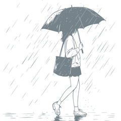 minimal outline vector illustration of casual wear during sunset in an open field