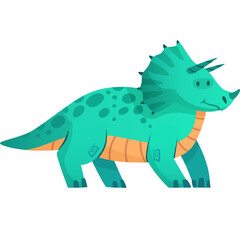 Cartoon Triceratops Dinosaur with Teal Green Skin and Orange Belly Standing Sideways on Transparent Background Animated Style Illustration