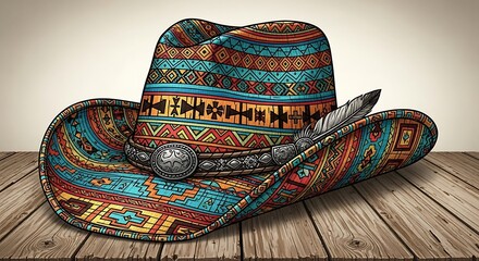 Colorful Southwestern Cowboy Hat with Native American Design.