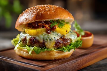 Gourmet burger with mango pickle layer