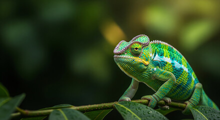 Cam&eacute;l&eacute;on vibrant reposant sur une branche, une explosion de couleurs met en valeur la beaut&eacute; de la nature pour le contenu &eacute;ducatif, les projets sur la faune et les conceptions &agrave; th&egrave;me tropical.