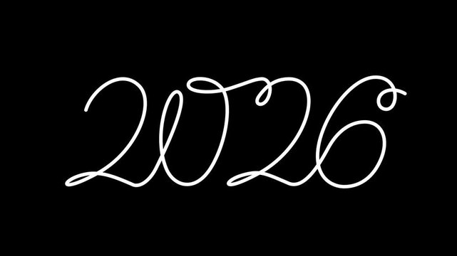 2026 one continuous line drawing animation suitable for happy new year concept on transparent background