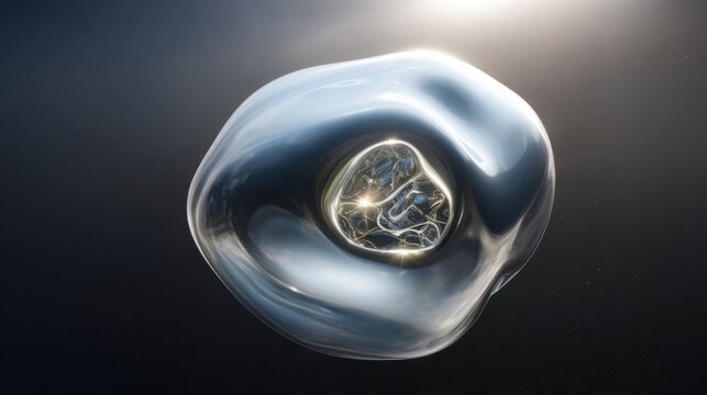 An abstract image of extraterrestrial life or artificial intelligence. Chrome plasma against a starry sky.