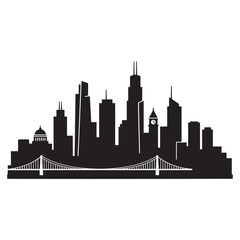 Fototapeta premium Silhouette of a city skyline, clean vector style, white background
