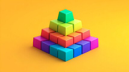 Fototapeta premium Colorful Cube Pyramid - Abstract 3D Art, Geometric Design, Building Blocks, Strategy, Organization Illustration