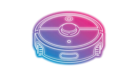 Modern Robotic Vacuum Cleaner with Neon Outline Home Cleaning Technology.