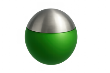 Green sphere with brushed metal dome on transparent background representing modernity and innovation