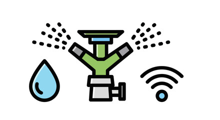 Smart Irrigation Sprinkler System Icon with Water Drop and Wi-Fi Signal.
