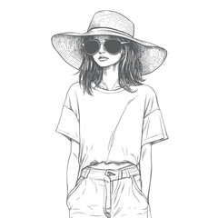 vector line art concept illustration of casual wear for a weekend road trip