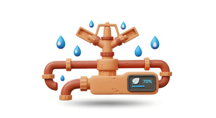 Orange Sprinkler System with Water Droplets Irrigation and Gardening.