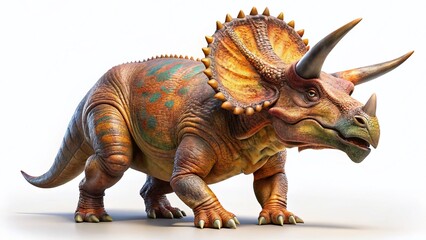 Fototapeta premium Isolated Triceratops Dinosaur Stock Photo - Prehistoric Reptile on White Background