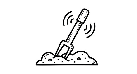 Hand-drawn illustration of a garden fork digging in soil.