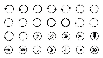 Set of circle arrows. Black arrow icons for web design. Vector elements. 