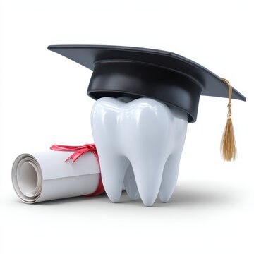 Graduate Dentist. Dental Degree Celebration with Clean Tooth and Diploma Award