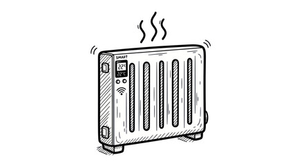 Hand-drawn Illustration of a Radiator Heating Appliance with Steam.