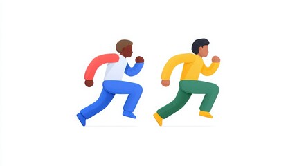 Fototapeta premium Two Cartoon Characters Running in Dynamic Motion on a White Background
