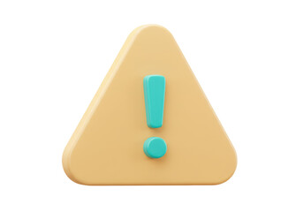 3D rendering of a yellow warning sign with blue exclamation mark isolated PNG, attention symbol for website and graphic design