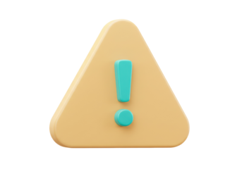 3D rendering of a yellow warning sign with blue exclamation mark isolated PNG, attention symbol for website and graphic design
