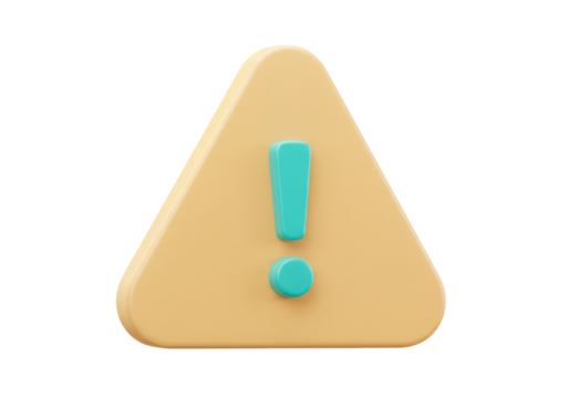 3D rendering of a yellow warning sign with blue exclamation mark isolated PNG, attention symbol for website and graphic design