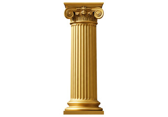 Ornate golden column isolated PNG on transparent background, classical architecture element for design and historical projects