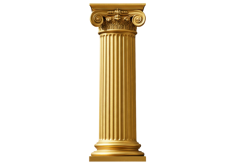 Ornate golden column isolated PNG on transparent background, classical architecture element for design and historical projects