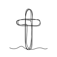 Christian cross. Cross symbol in single continuous line art style. Vector symbol isolated on white background.