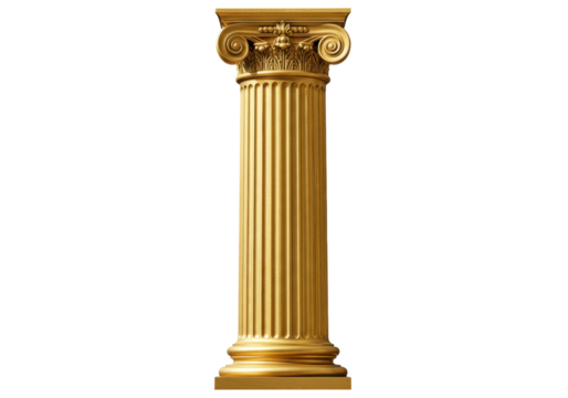 Ornate golden column isolated PNG on transparent background, classical architecture element for design and historical projects