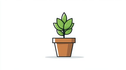 Obraz premium Green Plant in a Simple Pot Icon for Nature and Gardening Themes