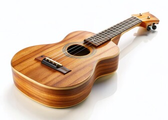Fototapeta premium Light Wooden Ukulele on White Background - Musical Instrument Stock Photo