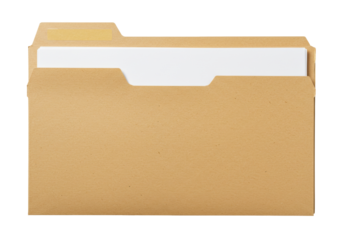 Manila file folder with documents PNG isolated on transparent background, office paperwork and organization concept