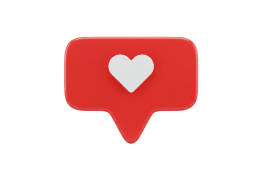 Red like notification PNG isolated on transparent background, social media heart icon for app design and user interface