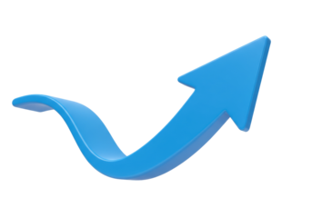 Blue arrow pointing up isolated PNG, growth and success concept on transparent background for business presentations and marketing materials