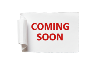 Coming soon message on torn paper PNG isolated on transparent background, announcement banner for marketing and advertising use