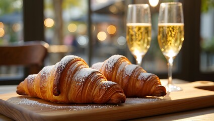 Croissants and champagne create a delightful and elegant breakfast or brunch experience today for you