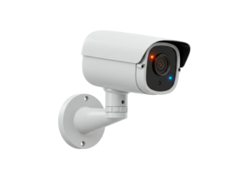 Modern white security camera isolated PNG, surveillance system for home safety and crime prevention on transparent background
