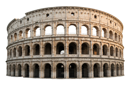 Colosseum in Rome isolated PNG, ancient Roman amphitheater on transparent background, historical landmark for travel and architecture projects
