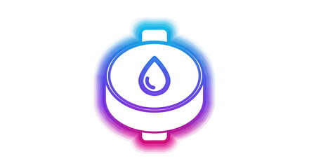 Glowing Neon Water Droplet Icon on Circular Container.