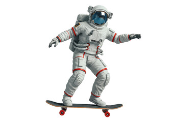 Astronaut in spacesuit skateboarding isolated PNG, futuristic spaceman riding skateboard on transparent background, space exploration concept © Jonathan