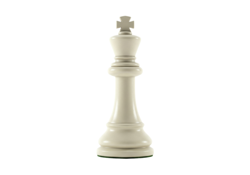 Elegant ivory chess king isolated PNG on transparent background, strategic game piece for design and educational use