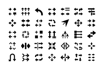 Versatile Arrow Icons Set | Simple Vector Symbols for Navigation, Direction, and Interface Design Elements, Black Silhouette Pictograms