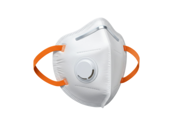 Medical face mask with valve isolated PNG, personal protective equipment for healthcare workers and protection against viruses and air pollution