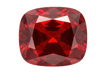 Cushion cut red garnet gemstone isolated PNG, faceted jewel stone for jewelry design and luxury accessories on transparent background