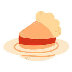 Slice of pie. Vector illustration. Fall season dessert. Autumn greeting card, postcard design.