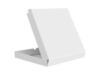 Open pizza pack mockup. Paper package template design. Restaurant product delivery container. Realistic pizzeria snack square packaging